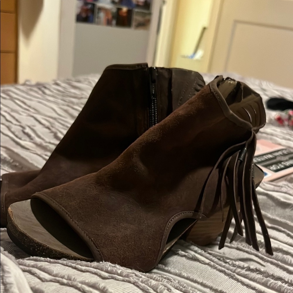 Brown Suede Ankle Boots with Fringe